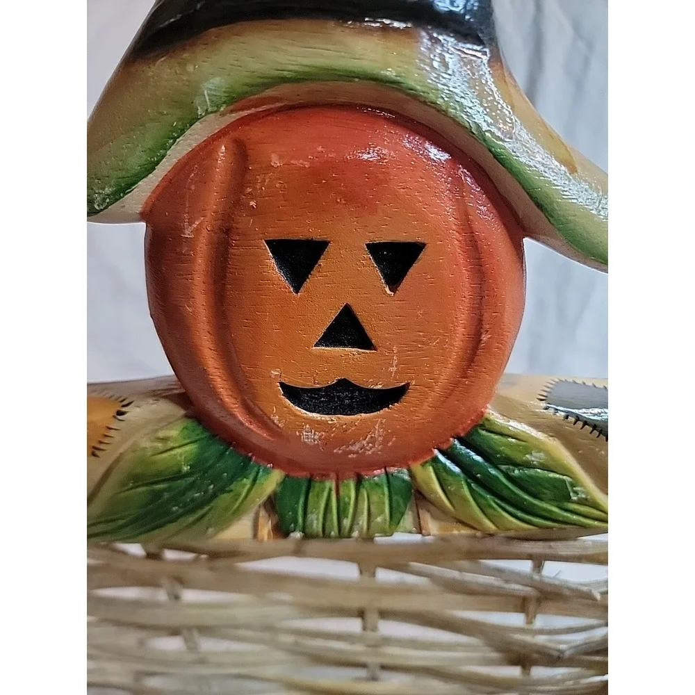 Pumpkin Basket Wood and Woven Wicker Scarecrow Pumpkin Fall Autumn‎ Decor 12